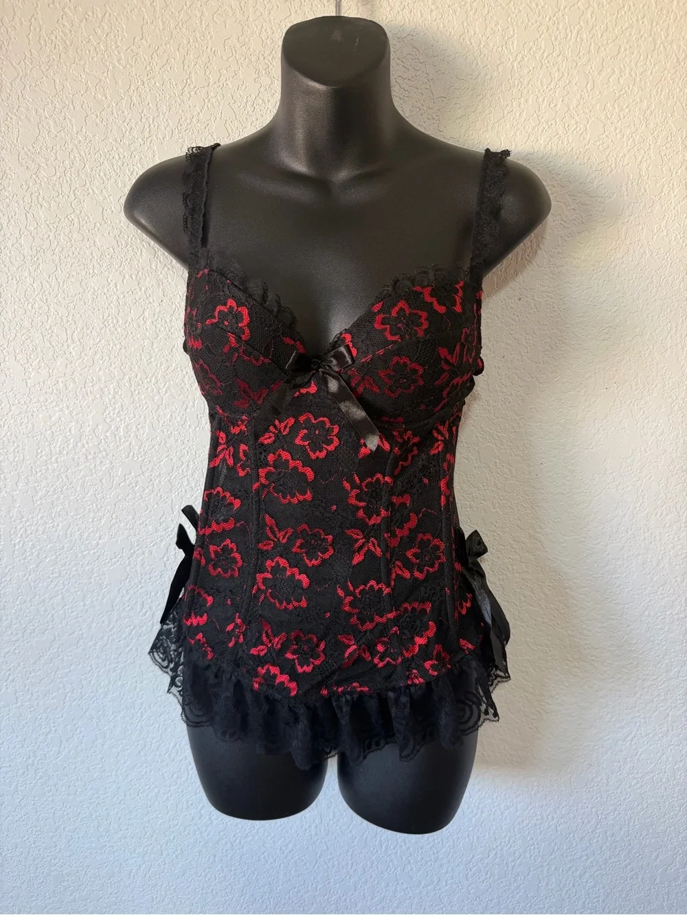 Vintage Gothic Red & Black Lace Bustier Corset Top